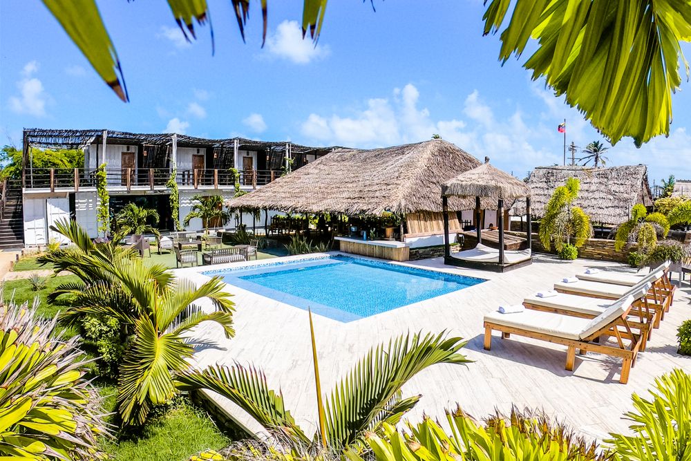 Resort pool with palapas